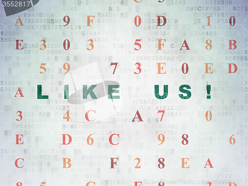 Image of Social network concept: Like us! on Digital Paper background