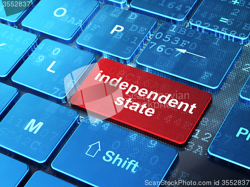 Image of Politics concept: Independent State on computer keyboard background