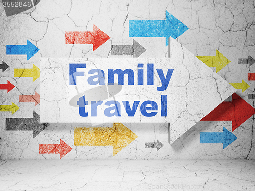 Image of Travel concept: arrow with Family Travel on grunge wall background