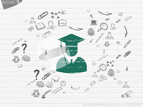 Image of Education concept: Student on wall background