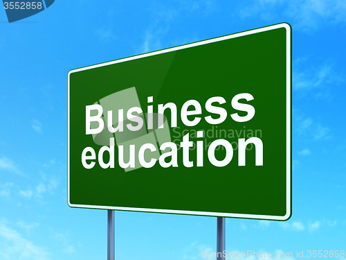 Image of Learning concept: Business Education on road sign background