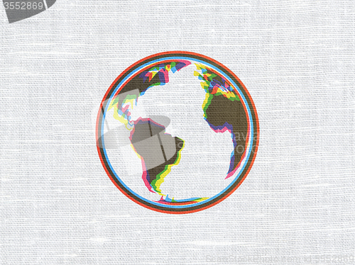 Image of Science concept: Globe on fabric texture background