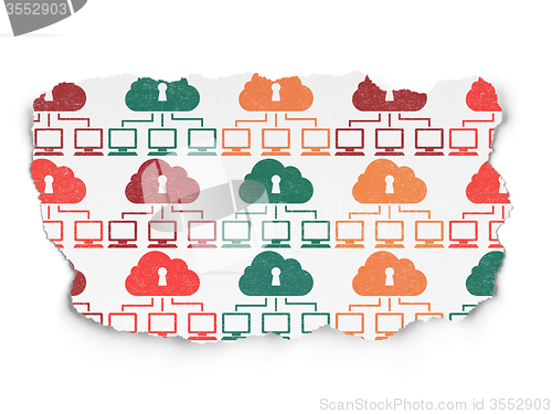 Image of Cloud computing concept: Cloud Network icons on Torn Paper background