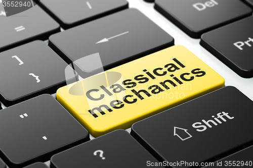 Image of Science concept: Classical Mechanics on computer keyboard background