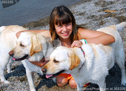 Image of Girl two dogs