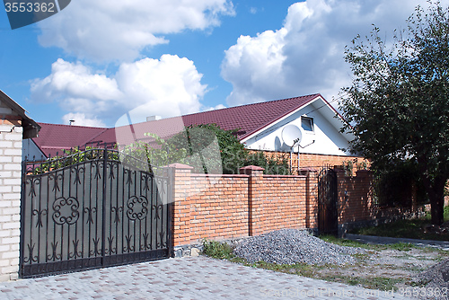 Image of iron fence and a brick wall