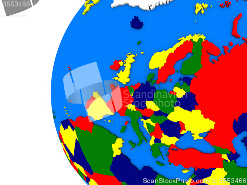 Image of European continent on political globe