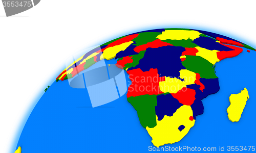 Image of south Africa on globe political map
