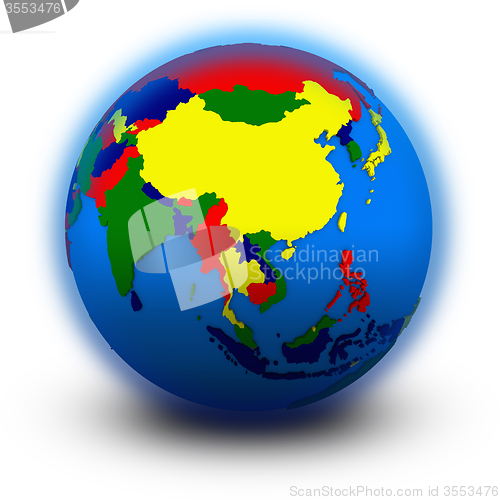 Image of southeast Asia on political globe