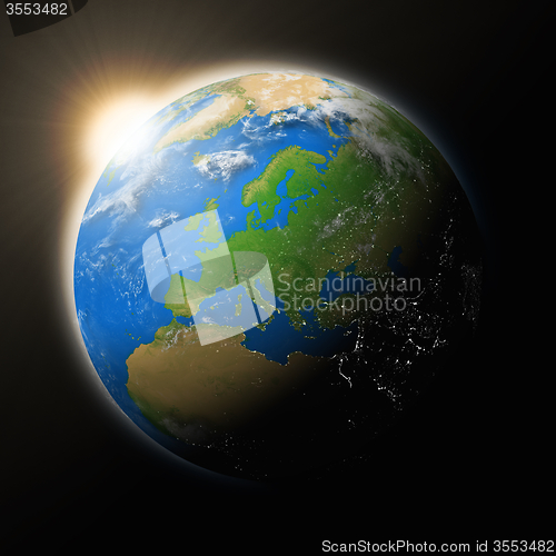 Image of Sun over Europe on planet Earth