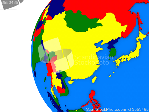 Image of east Asia region on political globe