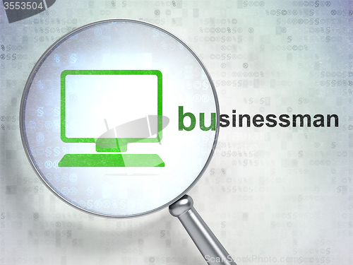 Image of Business concept: Computer Pc and Businessman with optical glass