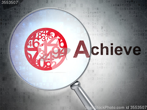Image of Finance concept: Numbers and Achieve with optical glass