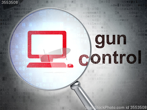 Image of Security concept: Computer Pc and Gun Control with optical glass
