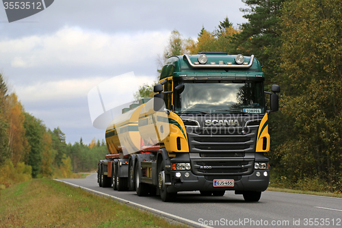 Image of Scania R500 V8 Tank Truck on Autumn Road