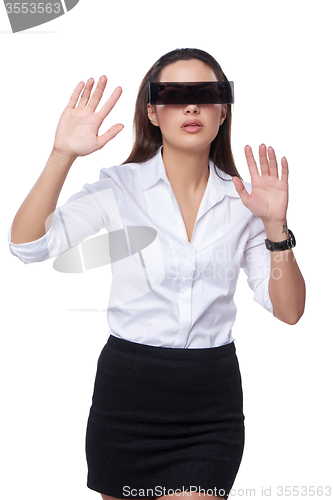 Image of Beautiful business woman with futuristic glasses