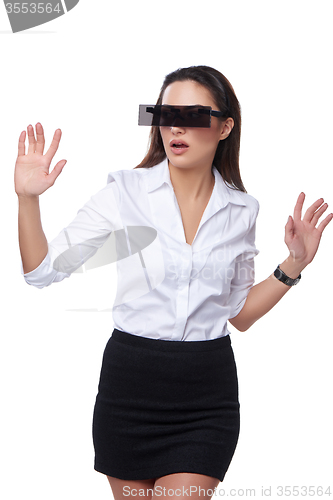 Image of Beautiful business woman with futuristic glasses