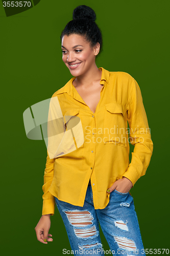 Image of Smiling carefree mixed race woman