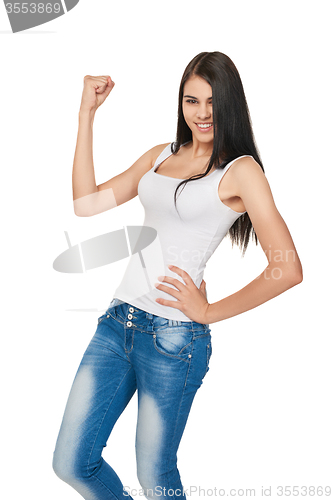 Image of Lucky woman over white background