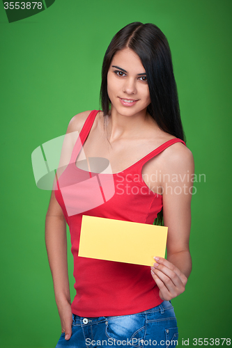 Image of Girl holding blank paper banner