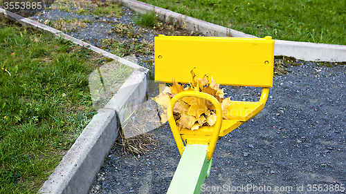 Image of Bundle of maple leaves on sit of children teeter