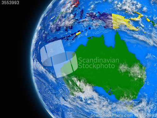 Image of Australian continent on political globe