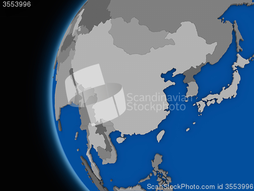 Image of east Asia region on political Earth