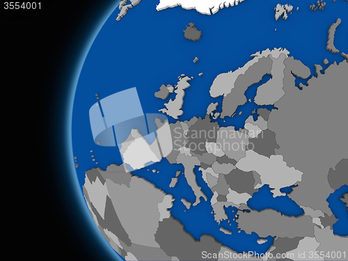 Image of European continent on political Earth