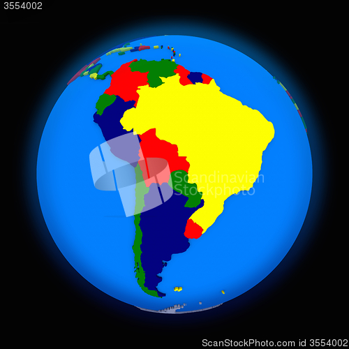 Image of south America on political Earth