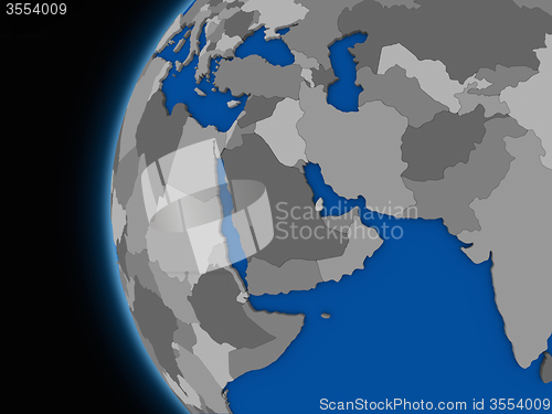 Image of middle east region on political Earth