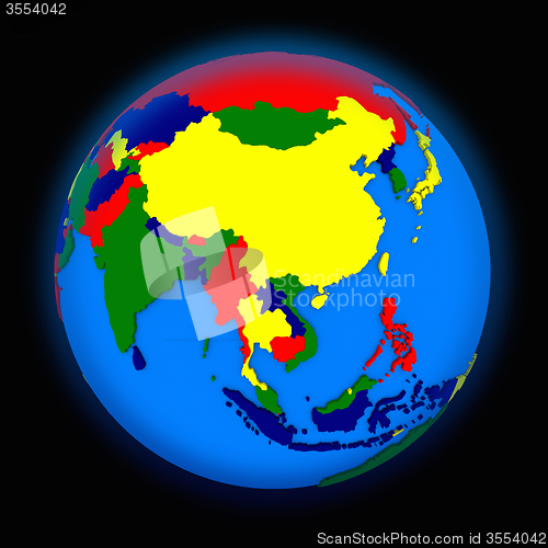 Image of southeast Asia on political Earth