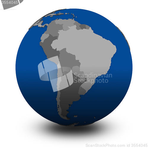 Image of south America on political globe illustration