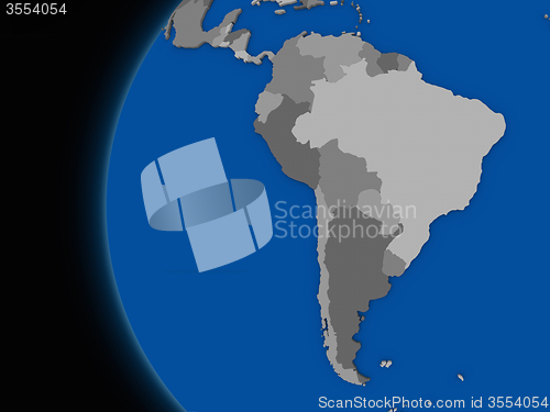 Image of south american continent on political Earth