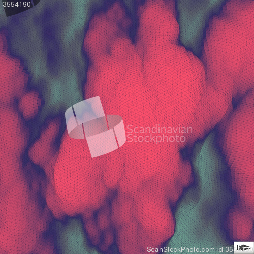 Image of Fire and Smoke. Mosaic. 3d Perspective Grid Background Texture. 