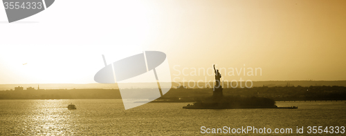 Image of Liberty Statue in New York panorama 