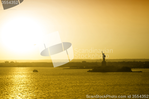 Image of Panoramic view of city and Liberty Statue