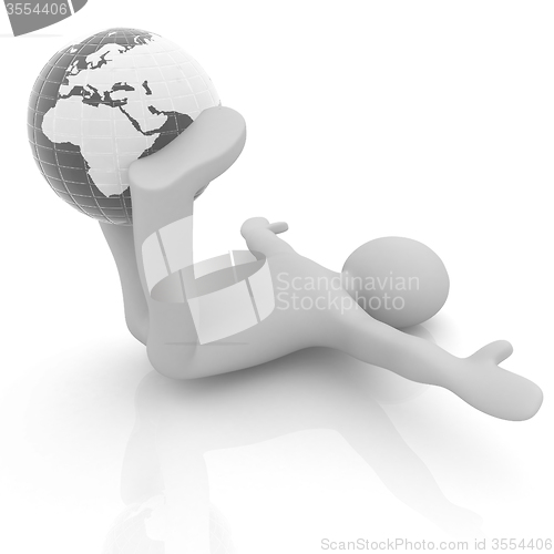 Image of 3d man exercising position on Earth - fitness ball. My biggest G