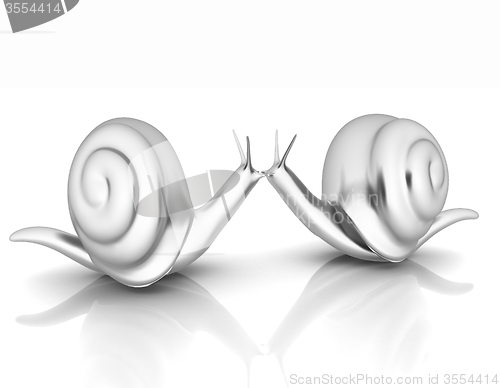 Image of 3d fantasy animals, snails on white background 