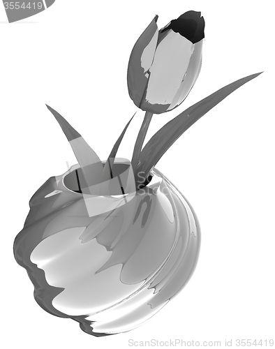 Image of Tulips with leaf in vase