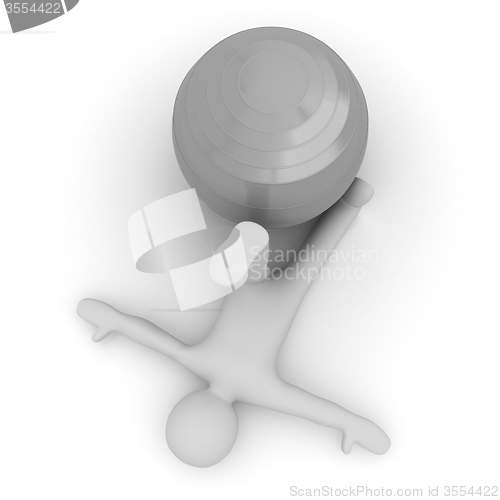 Image of 3d man exercising position on fitness ball. My biggest pilates s