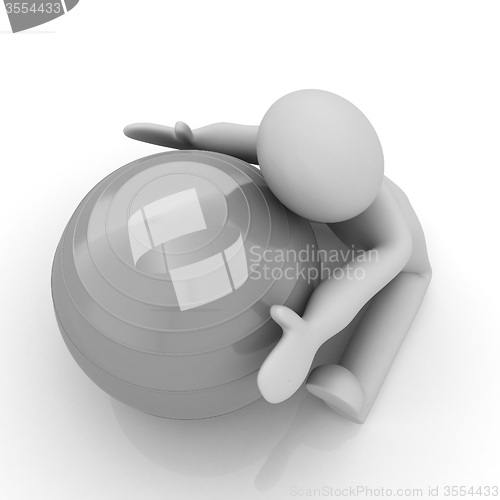Image of 3d man exercising position on fitness ball. My biggest pilates s