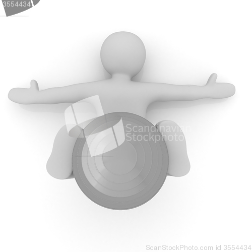 Image of 3d man exercising position on fitness ball. My biggest pilates s