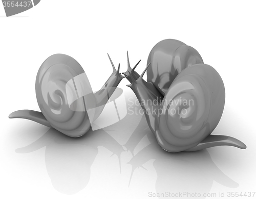 Image of 3d fantasy animals, snails on white background 