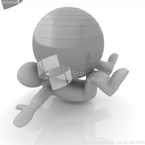 Image of 3d man exercising position on fitness ball. My biggest pilates s