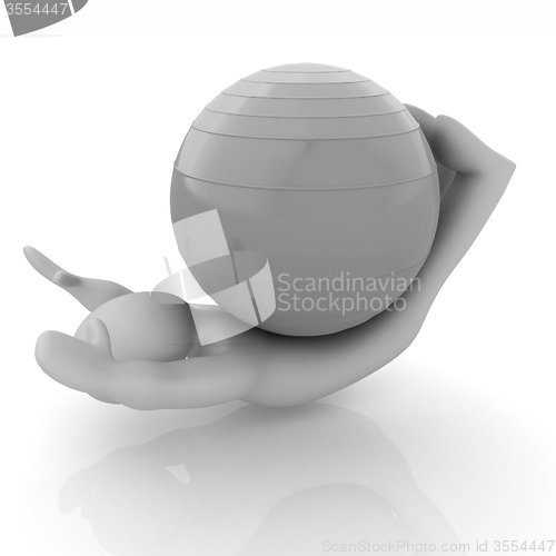 Image of 3d man exercising position on fitness ball. My biggest pilates s