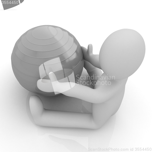 Image of 3d man exercising position on fitness ball. My biggest pilates s