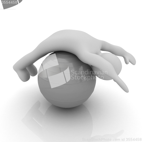 Image of 3d man exercising position on fitness ball. My biggest pilates s
