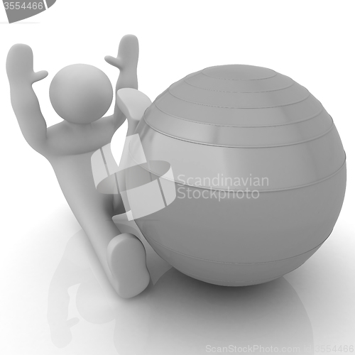 Image of 3d man exercising position on fitness ball. My biggest pilates s