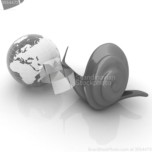 Image of 3d fantasy animal, snail and earth on white background 