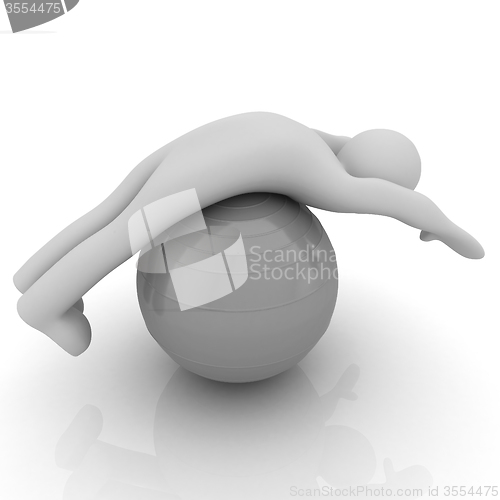 Image of 3d man exercising position on fitness ball. My biggest pilates s